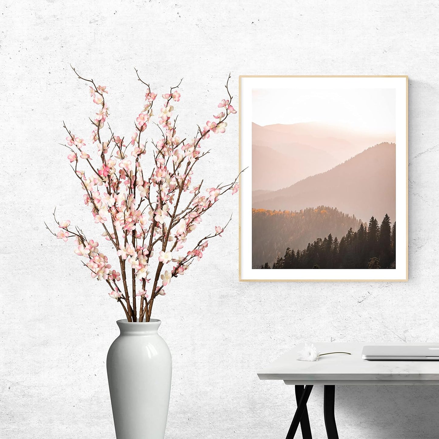 4Pcs Cherry Blossom Branches Artificial Flowers for Spring Summer Indoor Decoration,Faux Long Stem Artificial Flowers for Wedding Home Office Bedroom Party Table Centerpieces Decor (Pink)