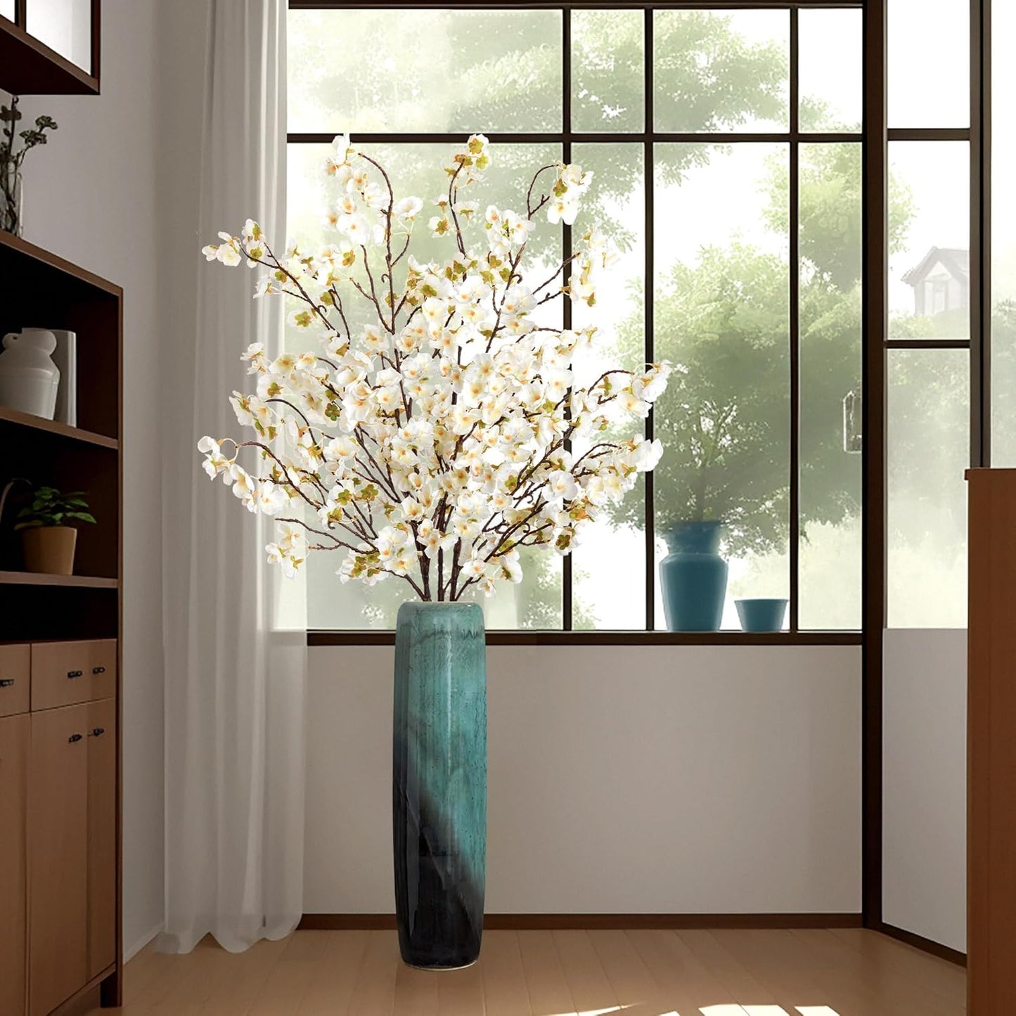 4Pcs Cherry Blossom Branches Artificial Flowers for Spring Summer Indoor Decoration,Faux Long Stem Artificial Flowers for Wedding Home Office Bedroom Party Table Centerpieces Decor (Pink)
