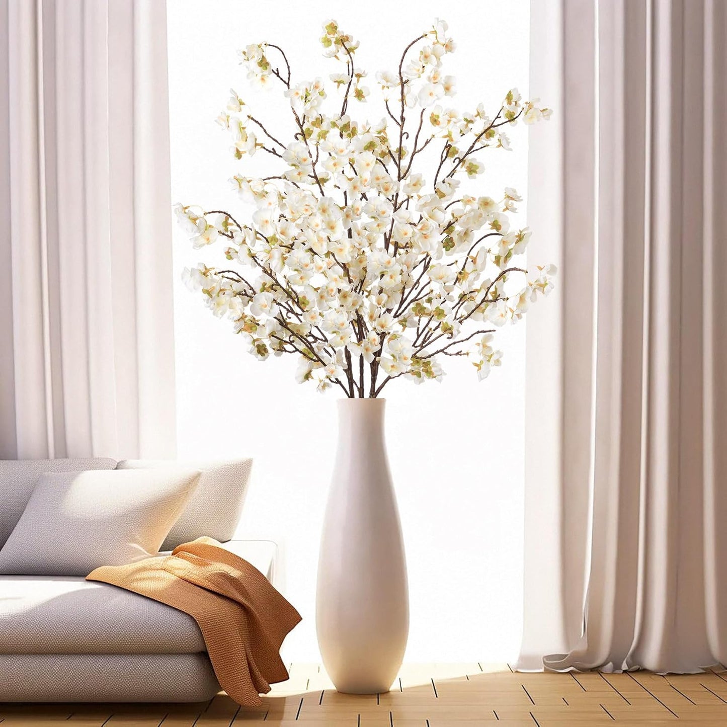 4Pcs Cherry Blossom Branches Artificial Flowers for Spring Summer Indoor Decoration,Faux Long Stem Artificial Flowers for Wedding Home Office Bedroom Party Table Centerpieces Decor (Pink)