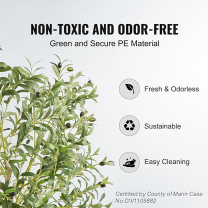 Artificial Olive Tree, 5 FT Tall Faux Plant, Secure PE Material & Anti-Tip Tilt Protection Low-Maintenance Plant, Lifelike Green Fake Potted Tree for Home Office Warehouse Decor Indoor Outdoor