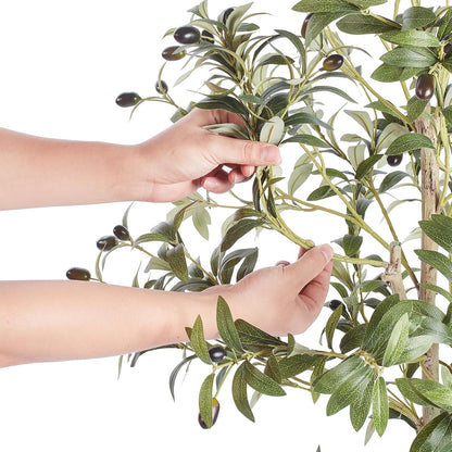 Artificial Olive Tree, 5 FT Tall Faux Plant, Secure PE Material & Anti-Tip Tilt Protection Low-Maintenance Plant, Lifelike Green Fake Potted Tree for Home Office Warehouse Decor Indoor Outdoor