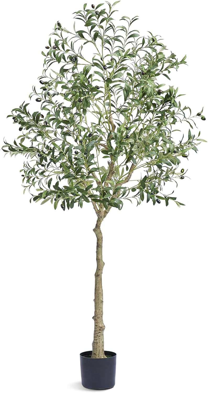 Artificial Olive Tree, 5 FT Tall Faux Plant, Secure PE Material & Anti-Tip Tilt Protection Low-Maintenance Plant, Lifelike Green Fake Potted Tree for Home Office Warehouse Decor Indoor Outdoor