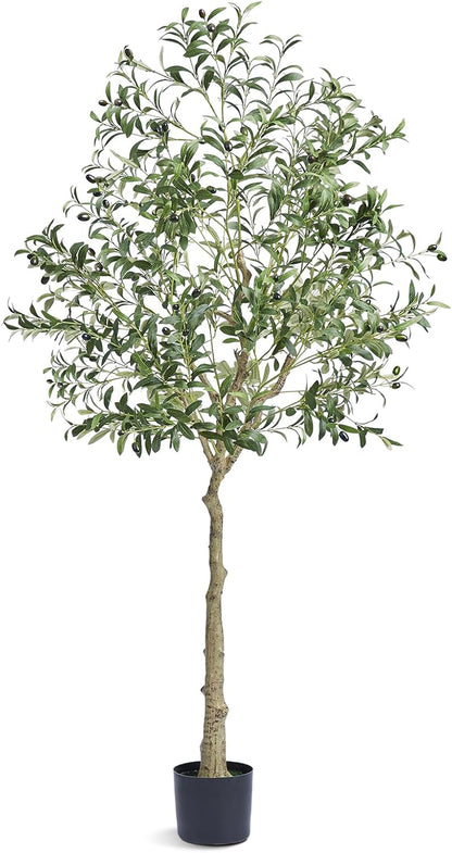 Artificial Olive Tree, 5 FT Tall Faux Plant, Secure PE Material & Anti-Tip Tilt Protection Low-Maintenance Plant, Lifelike Green Fake Potted Tree for Home Office Warehouse Decor Indoor Outdoor