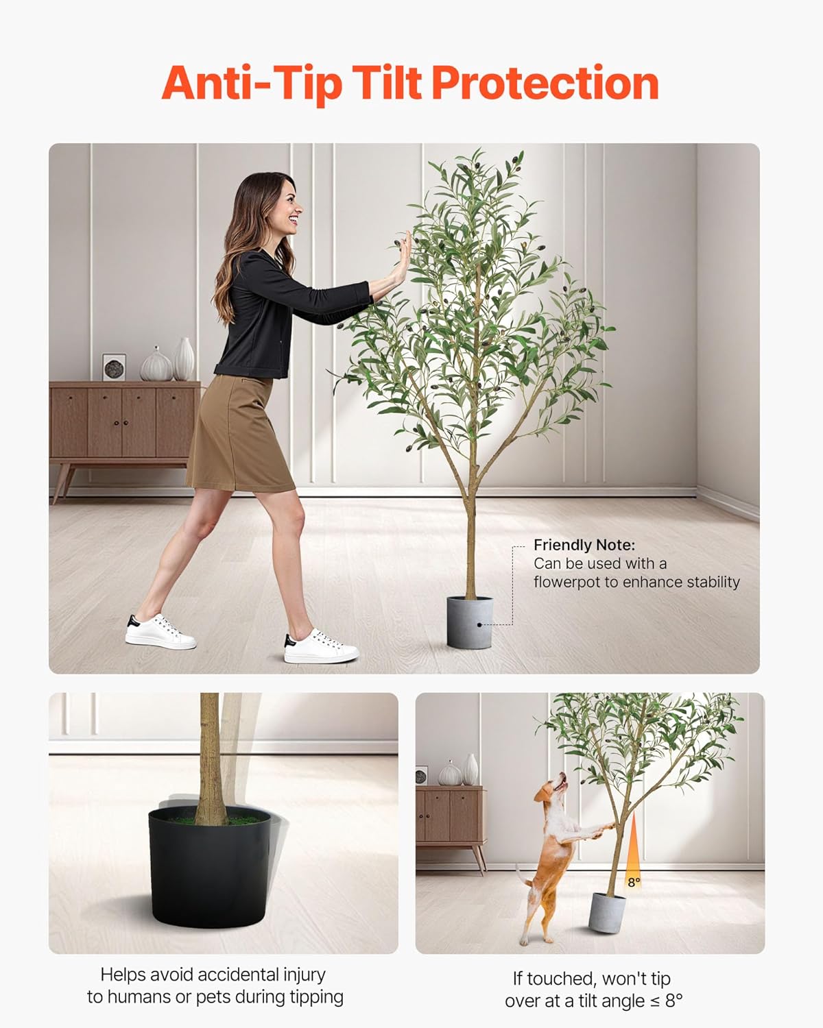 Artificial Olive Tree, 5 FT Tall Faux Plant, Secure PE Material & Anti-Tip Tilt Protection Low-Maintenance Plant, Lifelike Green Fake Potted Tree for Home Office Warehouse Decor Indoor Outdoor