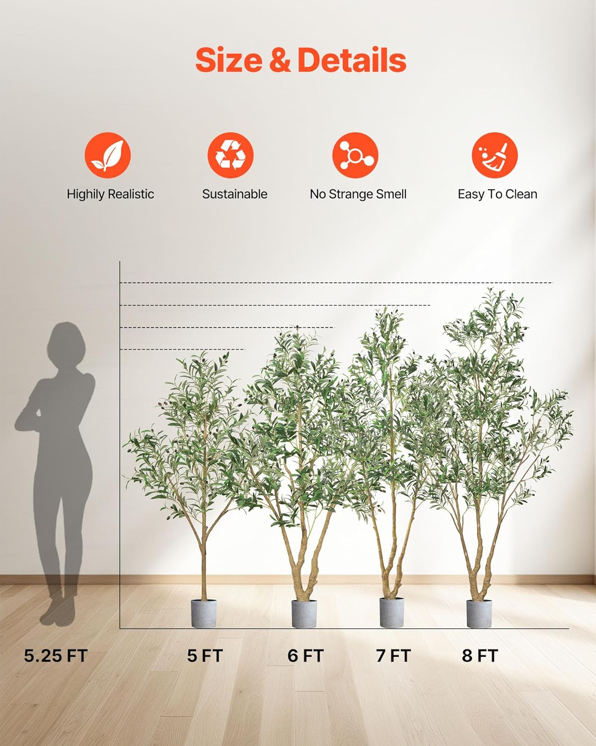 Artificial Olive Tree, 5 FT Tall Faux Plant, Secure PE Material & Anti-Tip Tilt Protection Low-Maintenance Plant, Lifelike Green Fake Potted Tree for Home Office Warehouse Decor Indoor Outdoor