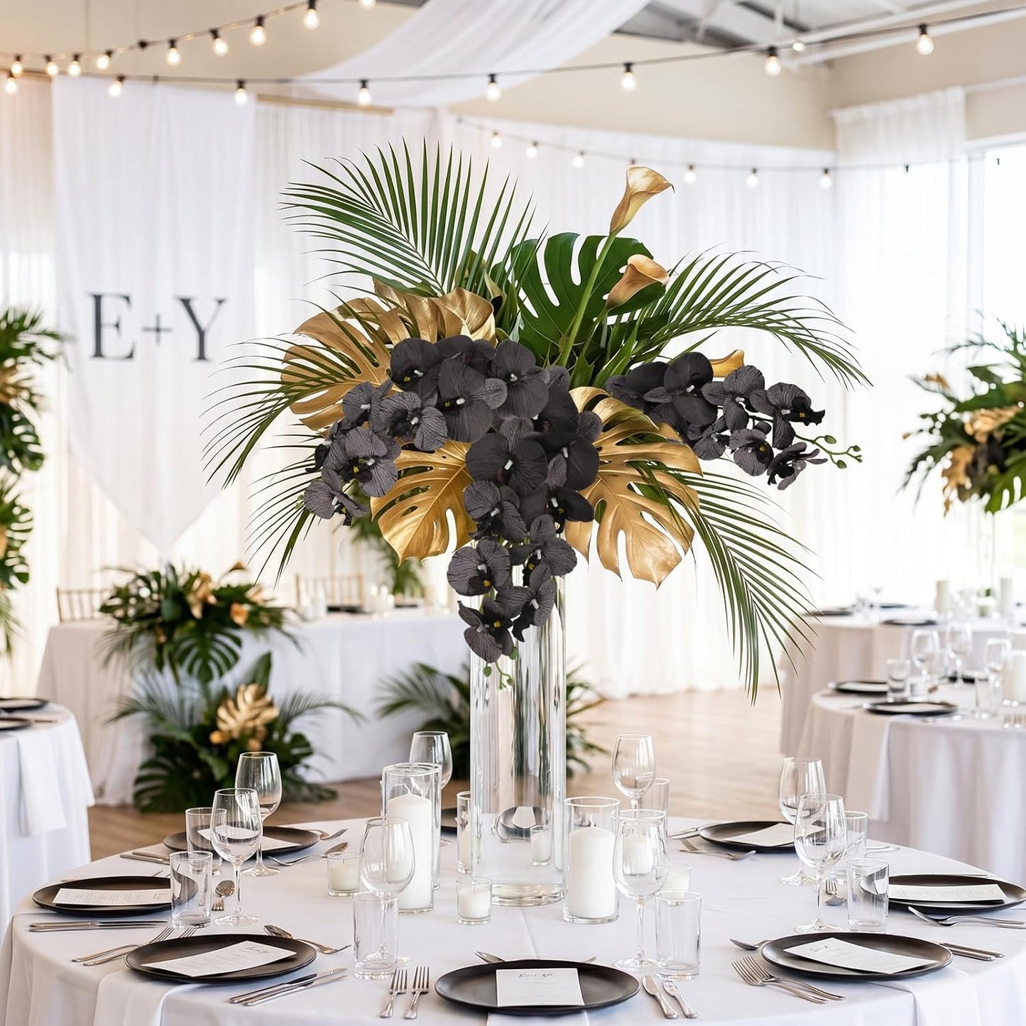 40.16" White Orchid Artificial Flowers 5PCS Fake Orchid Long Stems Phalaenopsis Branches Real Touch Silk Orchids for Vase for Bridal Shower Home Party Wedding Decoration (White)
