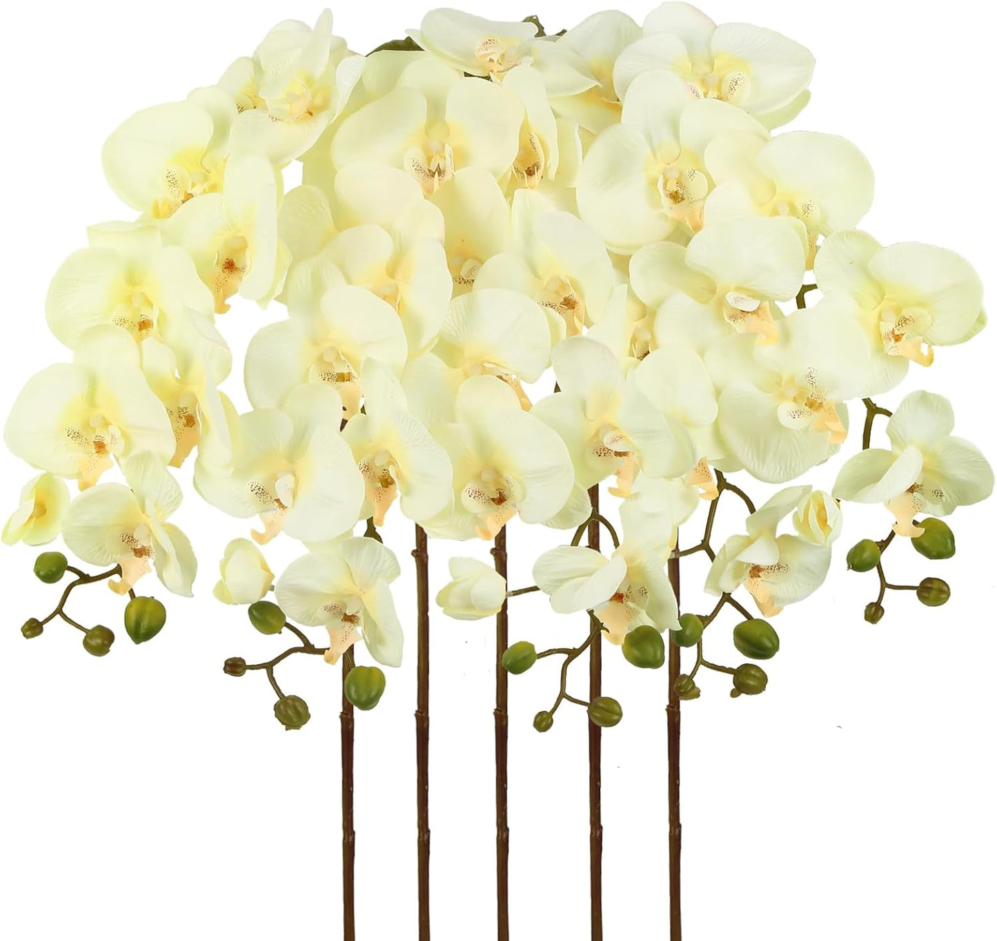 40.16" White Orchid Artificial Flowers 5PCS Fake Orchid Long Stems Phalaenopsis Branches Real Touch Silk Orchids for Vase for Bridal Shower Home Party Wedding Decoration (White)