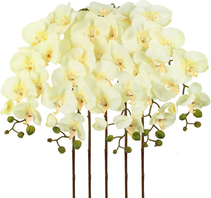 40.16" White Orchid Artificial Flowers 5PCS Fake Orchid Long Stems Phalaenopsis Branches Real Touch Silk Orchids for Vase for Bridal Shower Home Party Wedding Decoration (White)