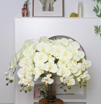 40.16" White Orchid Artificial Flowers 5PCS Fake Orchid Long Stems Phalaenopsis Branches Real Touch Silk Orchids for Vase for Bridal Shower Home Party Wedding Decoration (White)