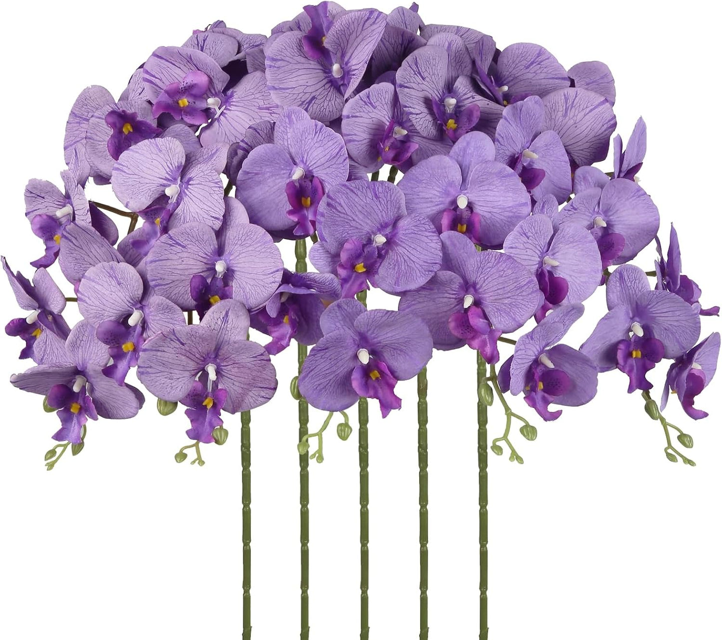 40.16" White Orchid Artificial Flowers 5PCS Fake Orchid Long Stems Phalaenopsis Branches Real Touch Silk Orchids for Vase for Bridal Shower Home Party Wedding Decoration (White)