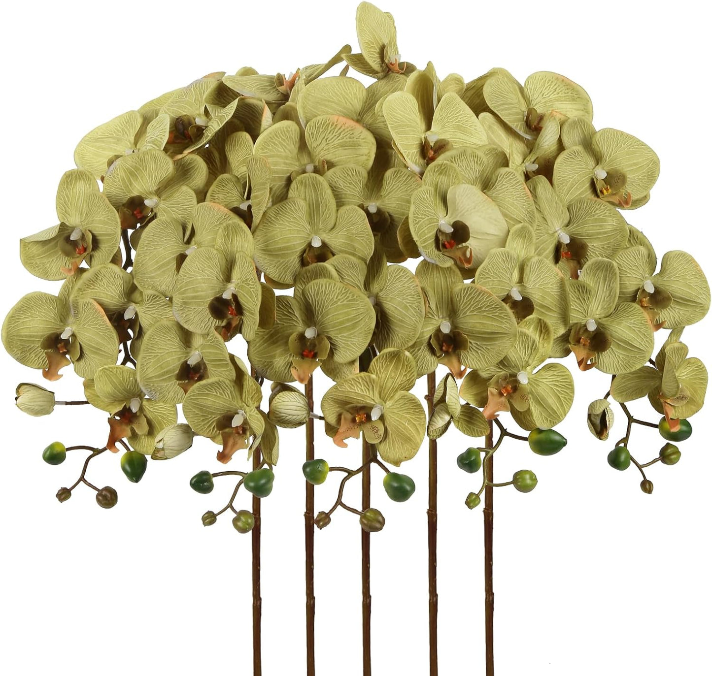 40.16" White Orchid Artificial Flowers 5PCS Fake Orchid Long Stems Phalaenopsis Branches Real Touch Silk Orchids for Vase for Bridal Shower Home Party Wedding Decoration (White)