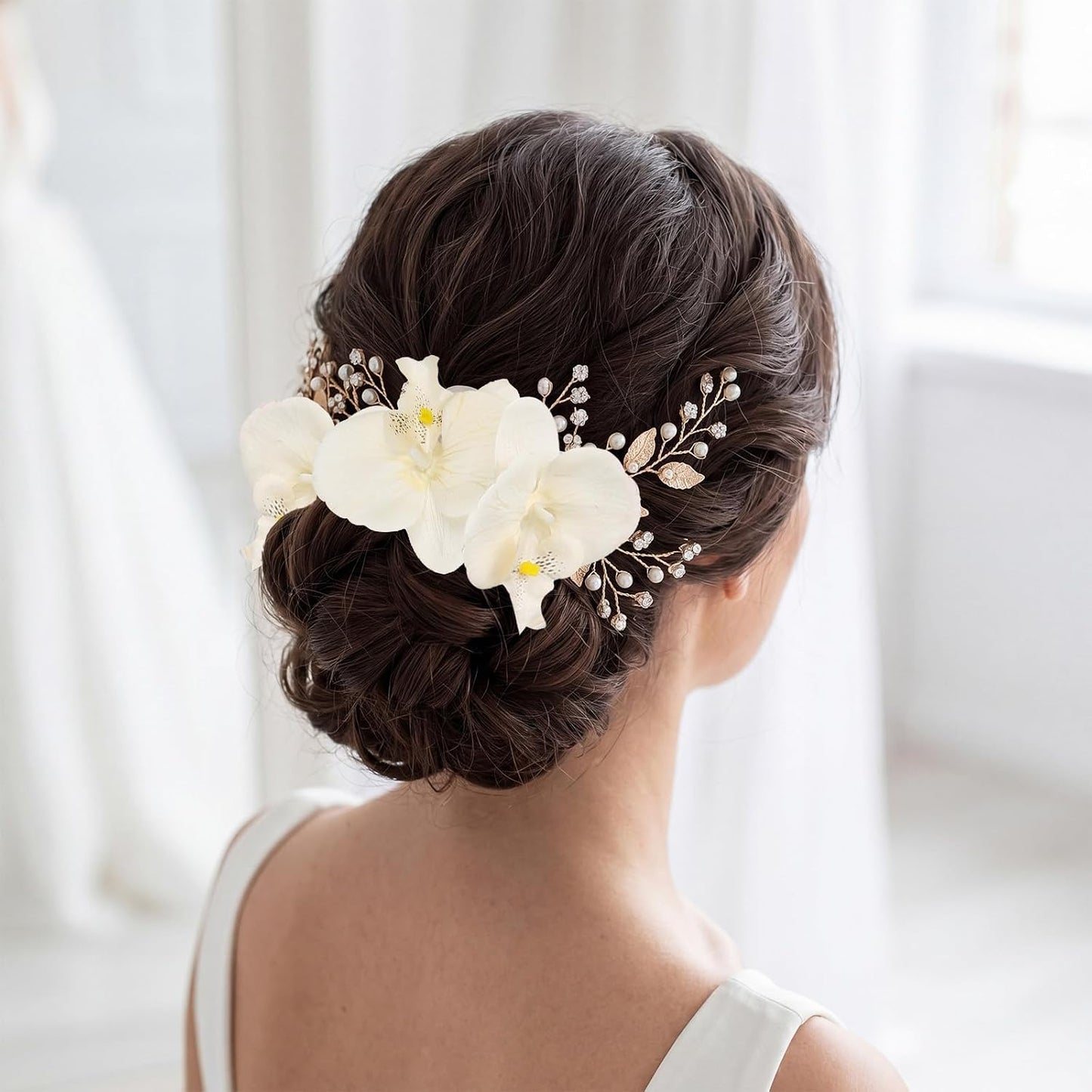 40.16" White Orchid Artificial Flowers 5PCS Fake Orchid Long Stems Phalaenopsis Branches Real Touch Silk Orchids for Vase for Bridal Shower Home Party Wedding Decoration (White)