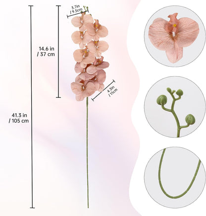 40.16" White Orchid Artificial Flowers 5PCS Fake Orchid Long Stems Phalaenopsis Branches Real Touch Silk Orchids for Vase for Bridal Shower Home Party Wedding Decoration (White)