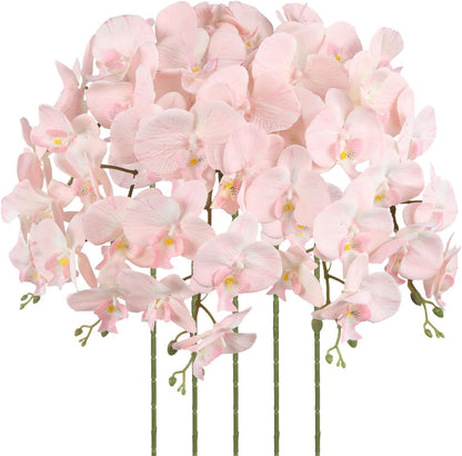 40.16" White Orchid Artificial Flowers 5PCS Fake Orchid Long Stems Phalaenopsis Branches Real Touch Silk Orchids for Vase for Bridal Shower Home Party Wedding Decoration (White)