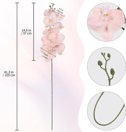 40.16" White Orchid Artificial Flowers 5PCS Fake Orchid Long Stems Phalaenopsis Branches Real Touch Silk Orchids for Vase for Bridal Shower Home Party Wedding Decoration (White)
