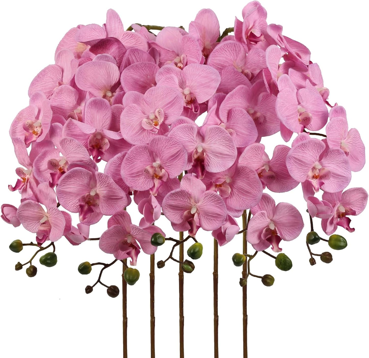 40.16" White Orchid Artificial Flowers 5PCS Fake Orchid Long Stems Phalaenopsis Branches Real Touch Silk Orchids for Vase for Bridal Shower Home Party Wedding Decoration (White)