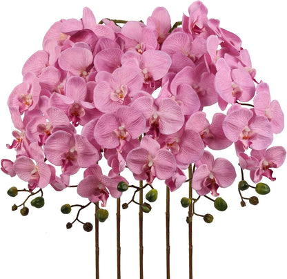 40.16" White Orchid Artificial Flowers 5PCS Fake Orchid Long Stems Phalaenopsis Branches Real Touch Silk Orchids for Vase for Bridal Shower Home Party Wedding Decoration (White)