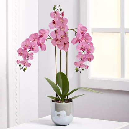 40.16" White Orchid Artificial Flowers 5PCS Fake Orchid Long Stems Phalaenopsis Branches Real Touch Silk Orchids for Vase for Bridal Shower Home Party Wedding Decoration (White)