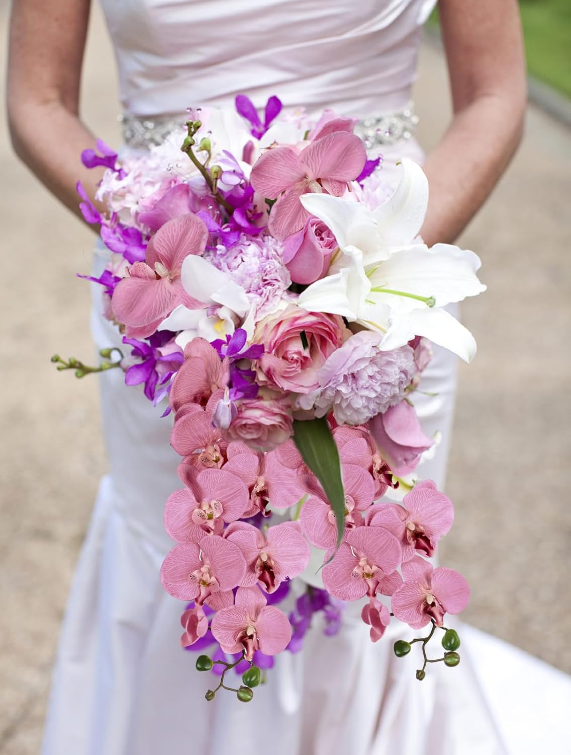 40.16" White Orchid Artificial Flowers 5PCS Fake Orchid Long Stems Phalaenopsis Branches Real Touch Silk Orchids for Vase for Bridal Shower Home Party Wedding Decoration (White)