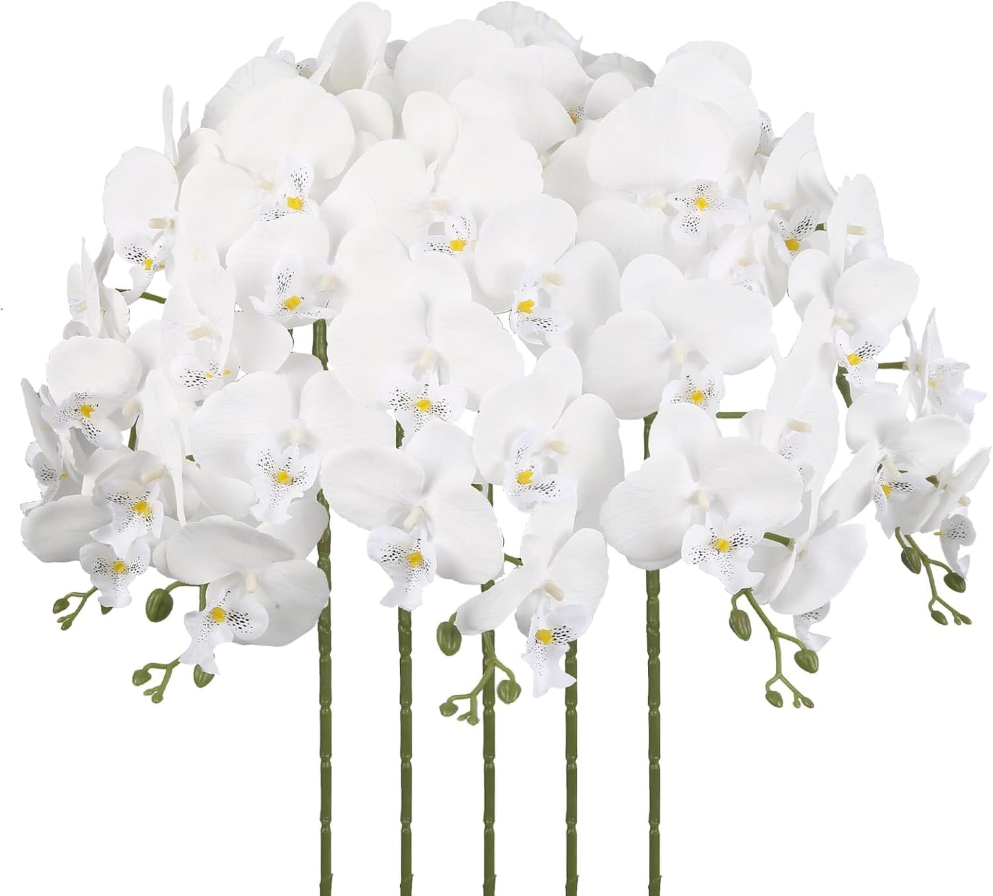 40.16" White Orchid Artificial Flowers 5PCS Fake Orchid Long Stems Phalaenopsis Branches Real Touch Silk Orchids for Vase for Bridal Shower Home Party Wedding Decoration (White)