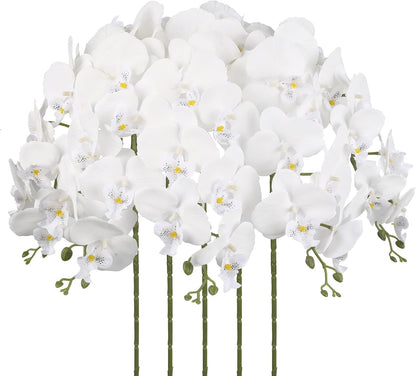 40.16" White Orchid Artificial Flowers 5PCS Fake Orchid Long Stems Phalaenopsis Branches Real Touch Silk Orchids for Vase for Bridal Shower Home Party Wedding Decoration (White)