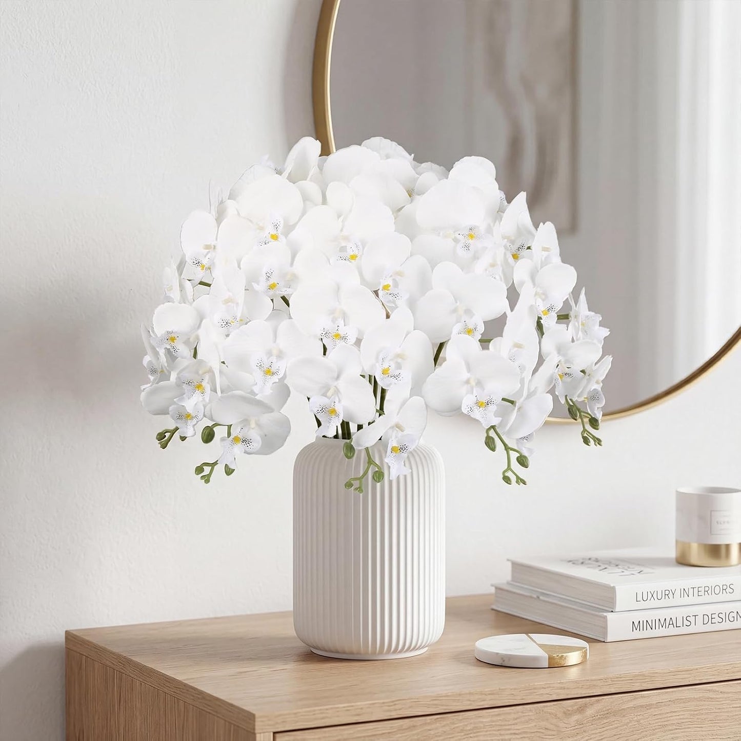 40.16" White Orchid Artificial Flowers 5PCS Fake Orchid Long Stems Phalaenopsis Branches Real Touch Silk Orchids for Vase for Bridal Shower Home Party Wedding Decoration (White)