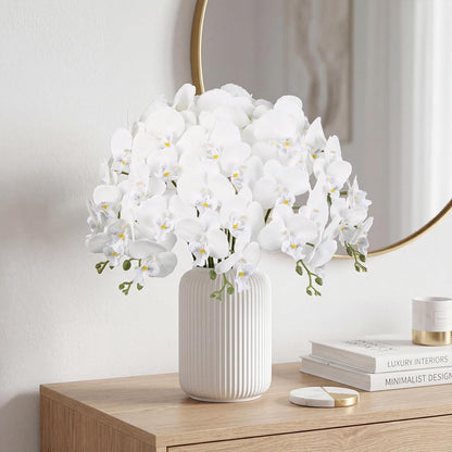 40.16" White Orchid Artificial Flowers 5PCS Fake Orchid Long Stems Phalaenopsis Branches Real Touch Silk Orchids for Vase for Bridal Shower Home Party Wedding Decoration (White)