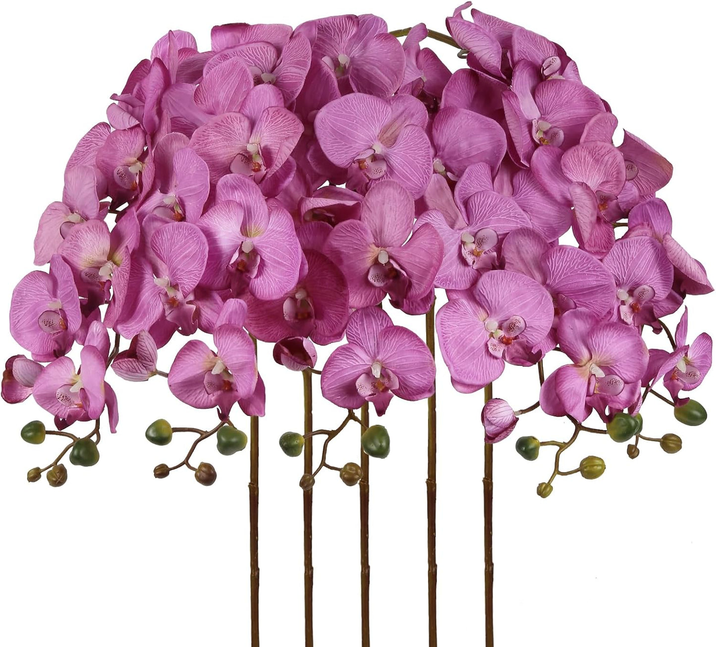 40.16" White Orchid Artificial Flowers 5PCS Fake Orchid Long Stems Phalaenopsis Branches Real Touch Silk Orchids for Vase for Bridal Shower Home Party Wedding Decoration (White)