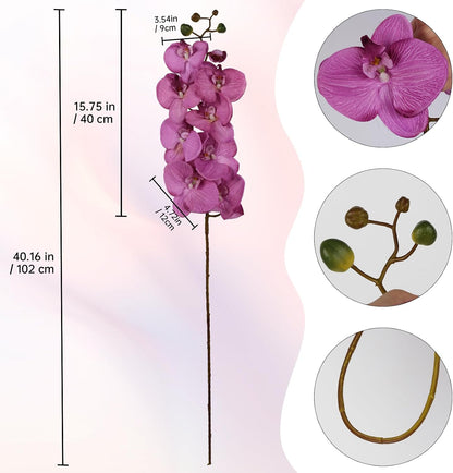 40.16" White Orchid Artificial Flowers 5PCS Fake Orchid Long Stems Phalaenopsis Branches Real Touch Silk Orchids for Vase for Bridal Shower Home Party Wedding Decoration (White)