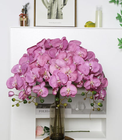 40.16" White Orchid Artificial Flowers 5PCS Fake Orchid Long Stems Phalaenopsis Branches Real Touch Silk Orchids for Vase for Bridal Shower Home Party Wedding Decoration (White)