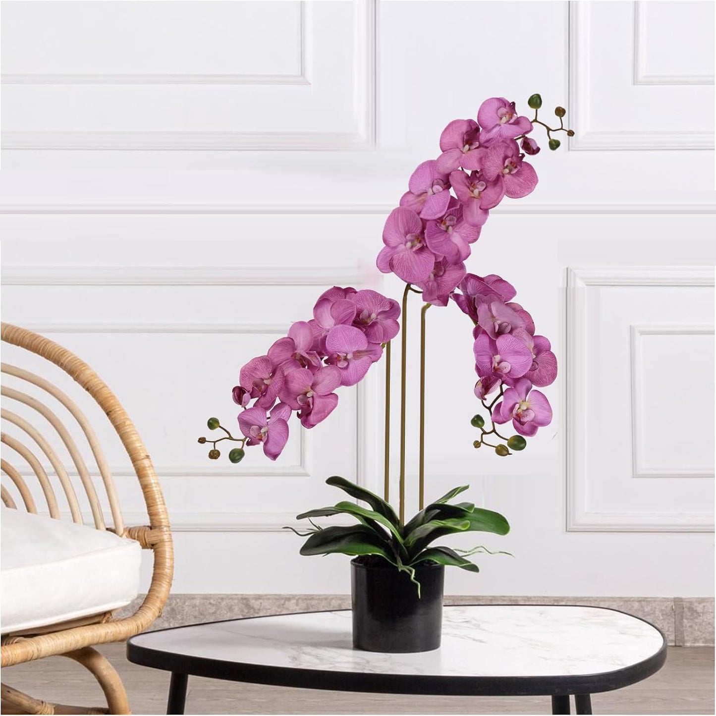 40.16" White Orchid Artificial Flowers 5PCS Fake Orchid Long Stems Phalaenopsis Branches Real Touch Silk Orchids for Vase for Bridal Shower Home Party Wedding Decoration (White)