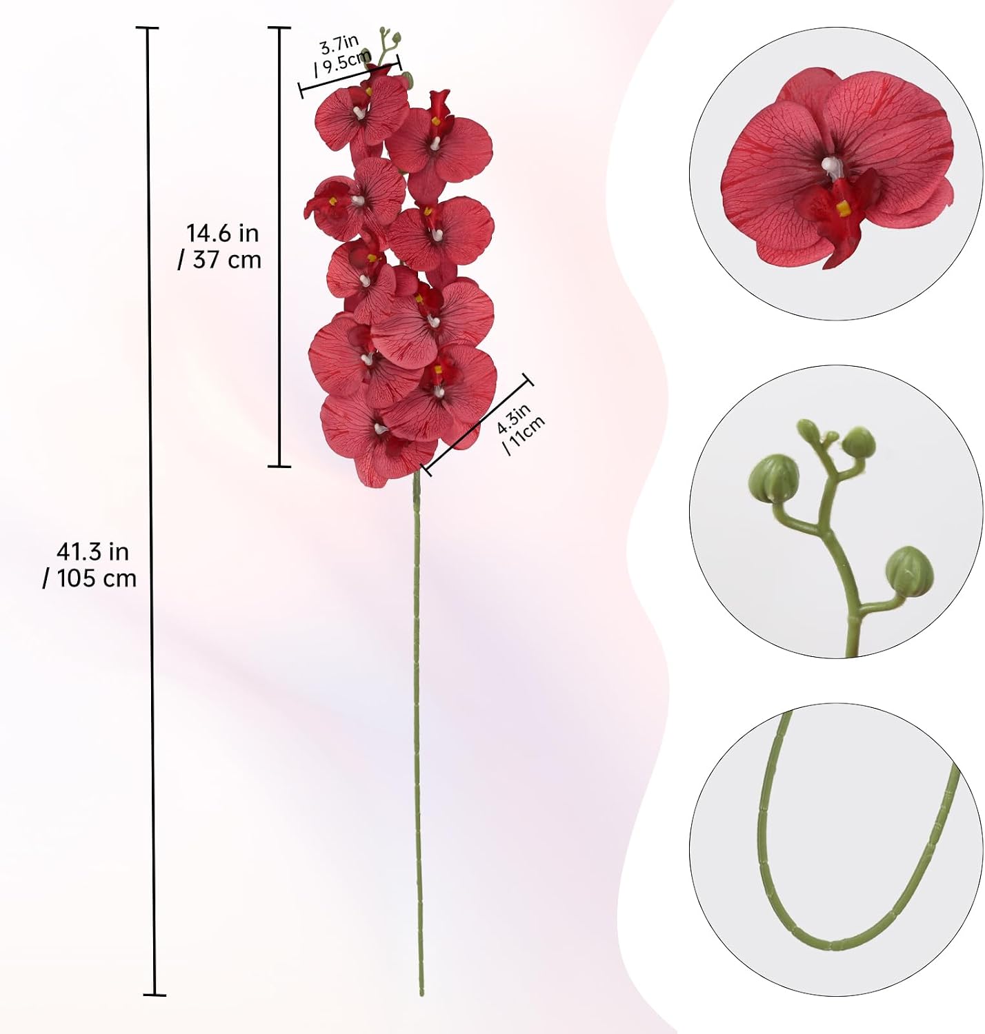 40.16" White Orchid Artificial Flowers 5PCS Fake Orchid Long Stems Phalaenopsis Branches Real Touch Silk Orchids for Vase for Bridal Shower Home Party Wedding Decoration (White)