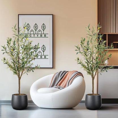 Artificial Fake Olive Tree 6FT Tall 1Pack Faux Silk Olive Tree for Home Living Room Office Decor Faux Artificial Plants Indoor Fake Potted Plants with Fruit & Free Moss