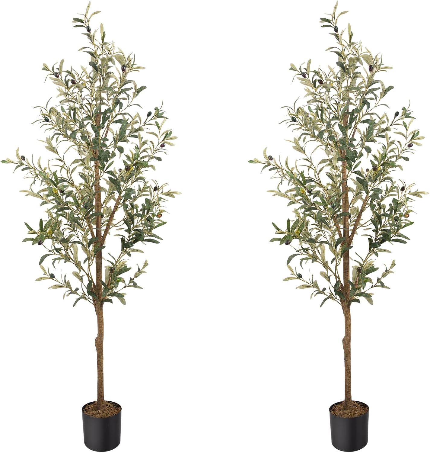 Artificial Fake Olive Tree 6FT Tall 1Pack Faux Silk Olive Tree for Home Living Room Office Decor Faux Artificial Plants Indoor Fake Potted Plants with Fruit & Free Moss