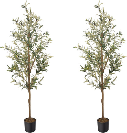 Artificial Fake Olive Tree 6FT Tall 1Pack Faux Silk Olive Tree for Home Living Room Office Decor Faux Artificial Plants Indoor Fake Potted Plants with Fruit & Free Moss
