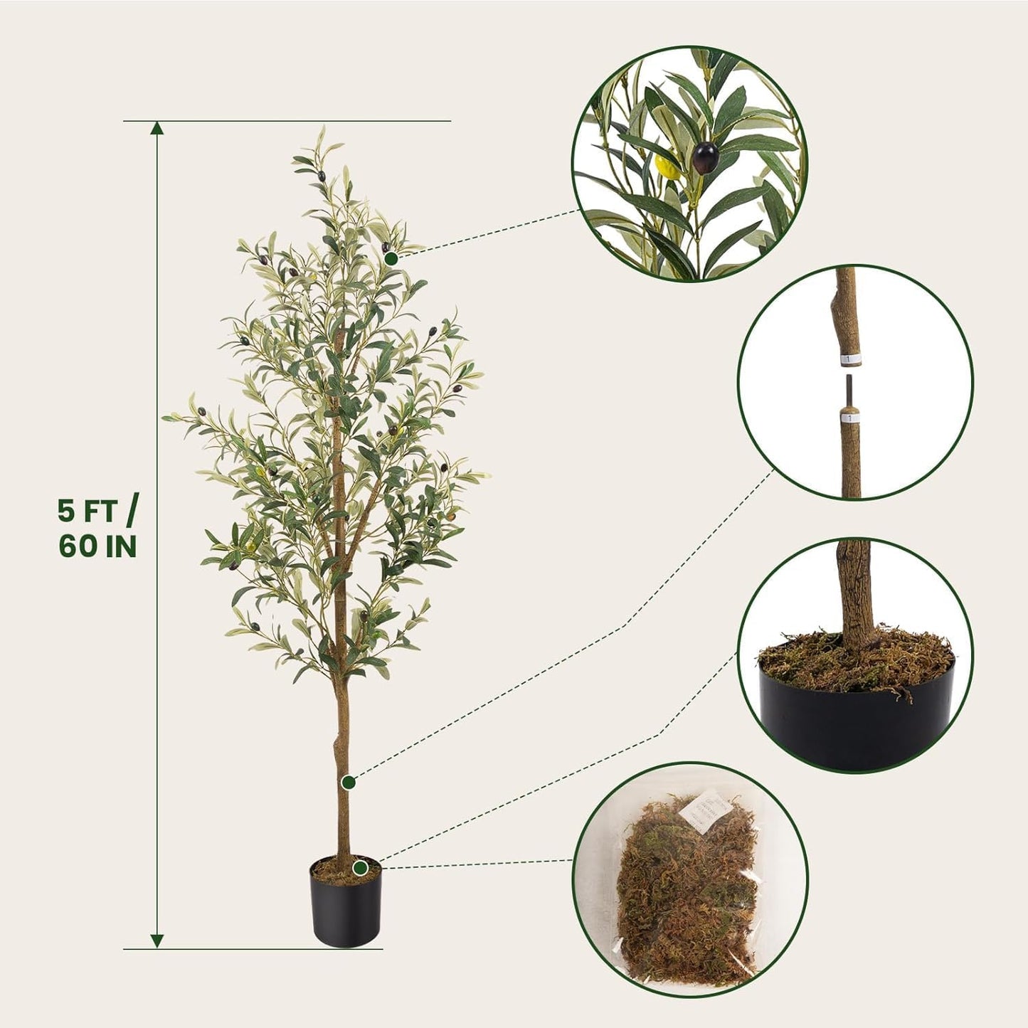 Artificial Fake Olive Tree 6FT Tall 1Pack Faux Silk Olive Tree for Home Living Room Office Decor Faux Artificial Plants Indoor Fake Potted Plants with Fruit & Free Moss