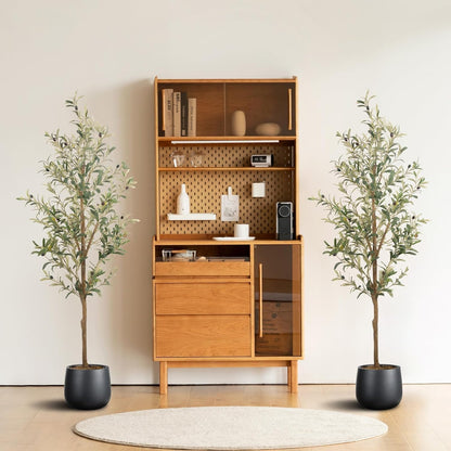 Artificial Fake Olive Tree 6FT Tall 1Pack Faux Silk Olive Tree for Home Living Room Office Decor Faux Artificial Plants Indoor Fake Potted Plants with Fruit & Free Moss