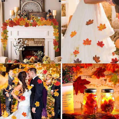 Fake Fall Leaves 100 Pcs Artificial Maple Leaves Decor Fake Fall Leaves for Scrapbooking Wedding Home Party Decorations