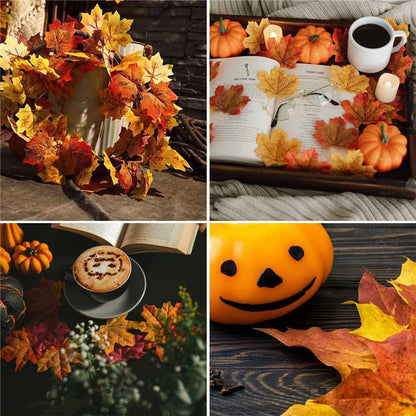 Fake Fall Leaves 100 Pcs Artificial Maple Leaves Decor Fake Fall Leaves for Scrapbooking Wedding Home Party Decorations