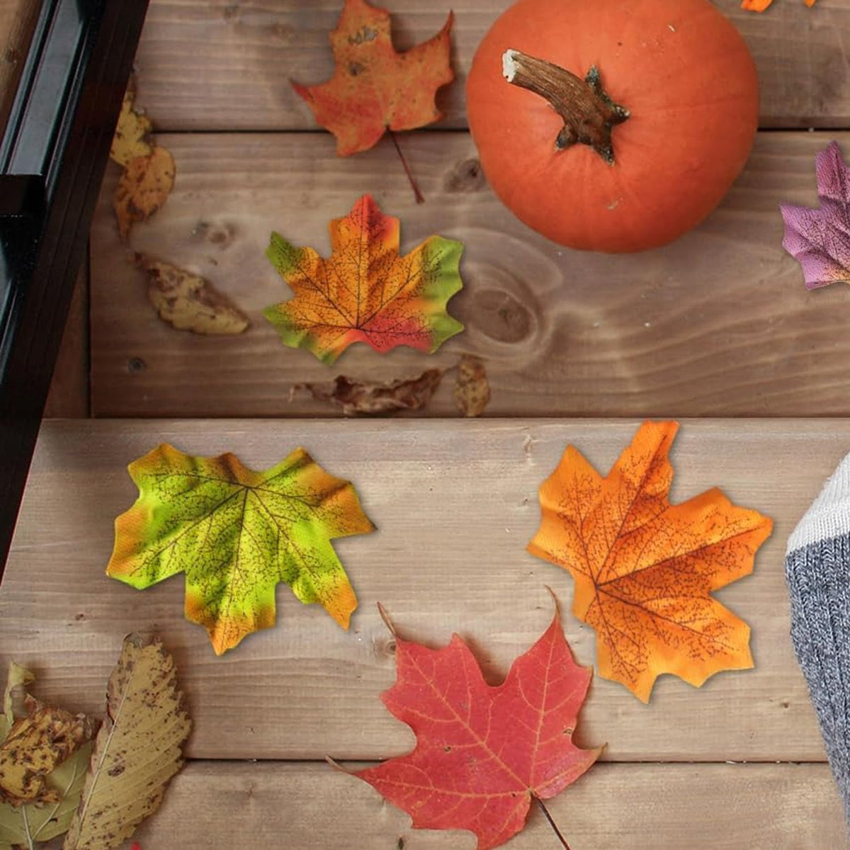 Fake Fall Leaves 100 Pcs Artificial Maple Leaves Decor Fake Fall Leaves for Scrapbooking Wedding Home Party Decorations