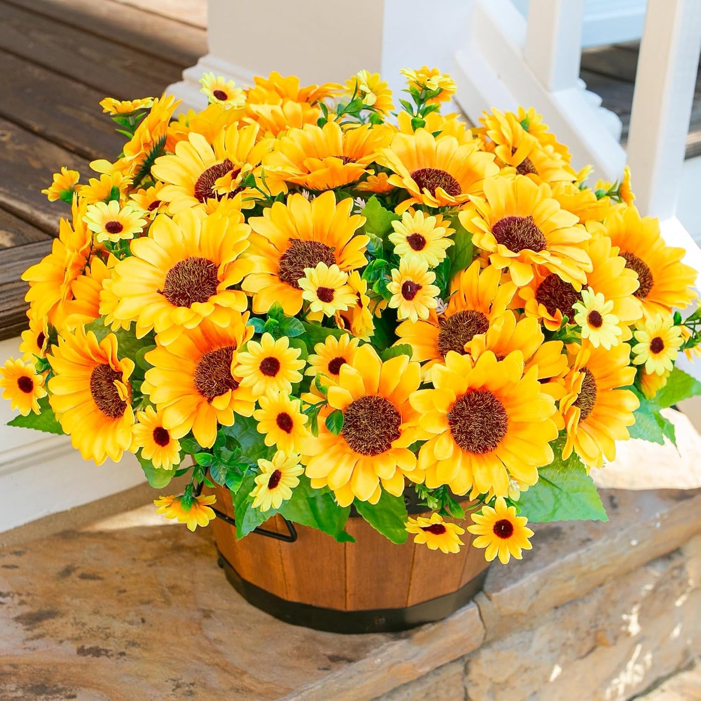 Sunflowers Artificial Flowers, 10 Bunches Fake Sunflower Artificial Flowers for Outdoors Spring Summer Decoration Look Real UV Resistant Fake Flowers for Home Porch Garden Wedding Party Office Indoor