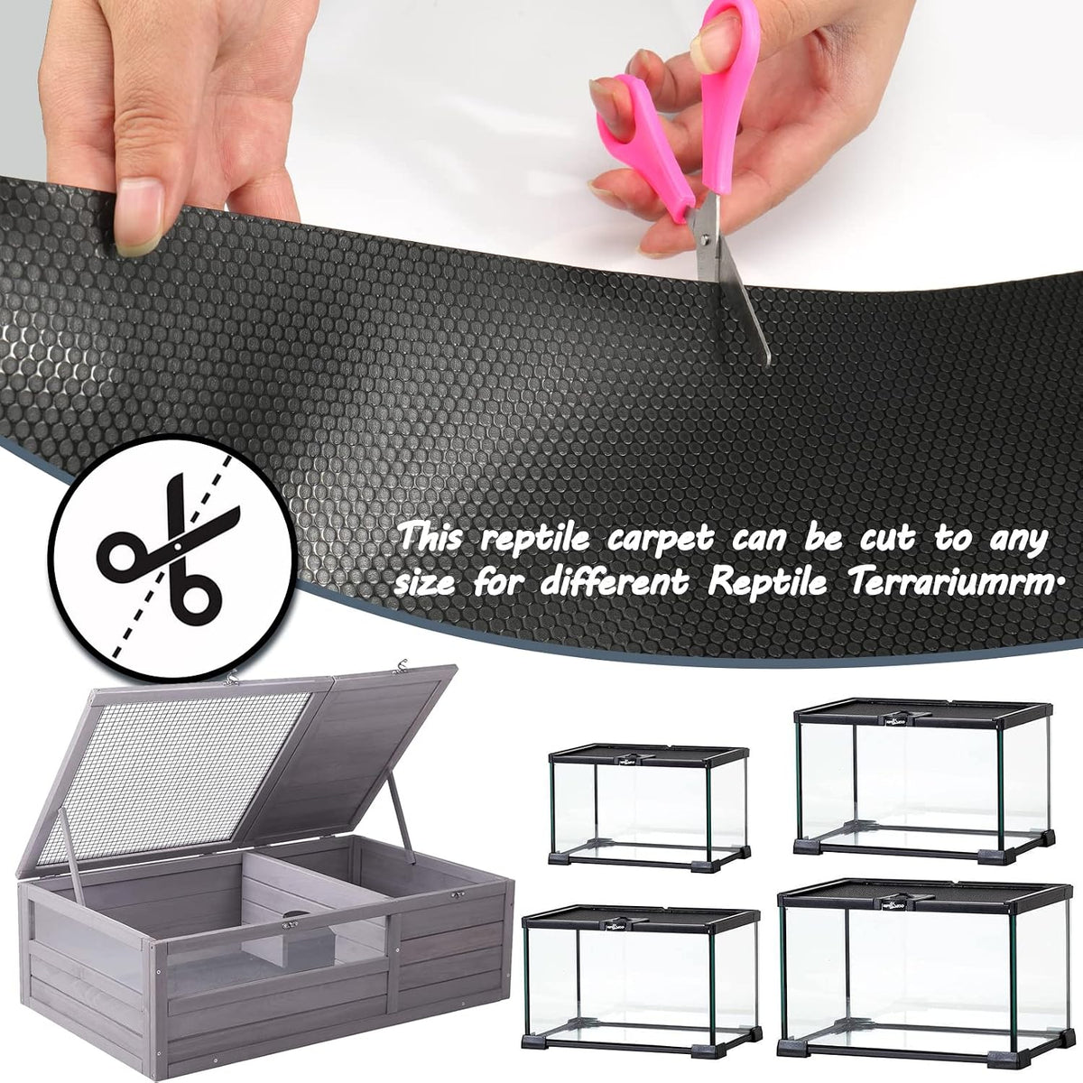 Bearded Dragon Tank Accessories, Reptile Terrarium Carpet Substrate for Leopard Gecko, Lizard, Iguana, Snake, Tortoise, Non-Adhesive Reptile Habitat Bedding(Black 79inch)