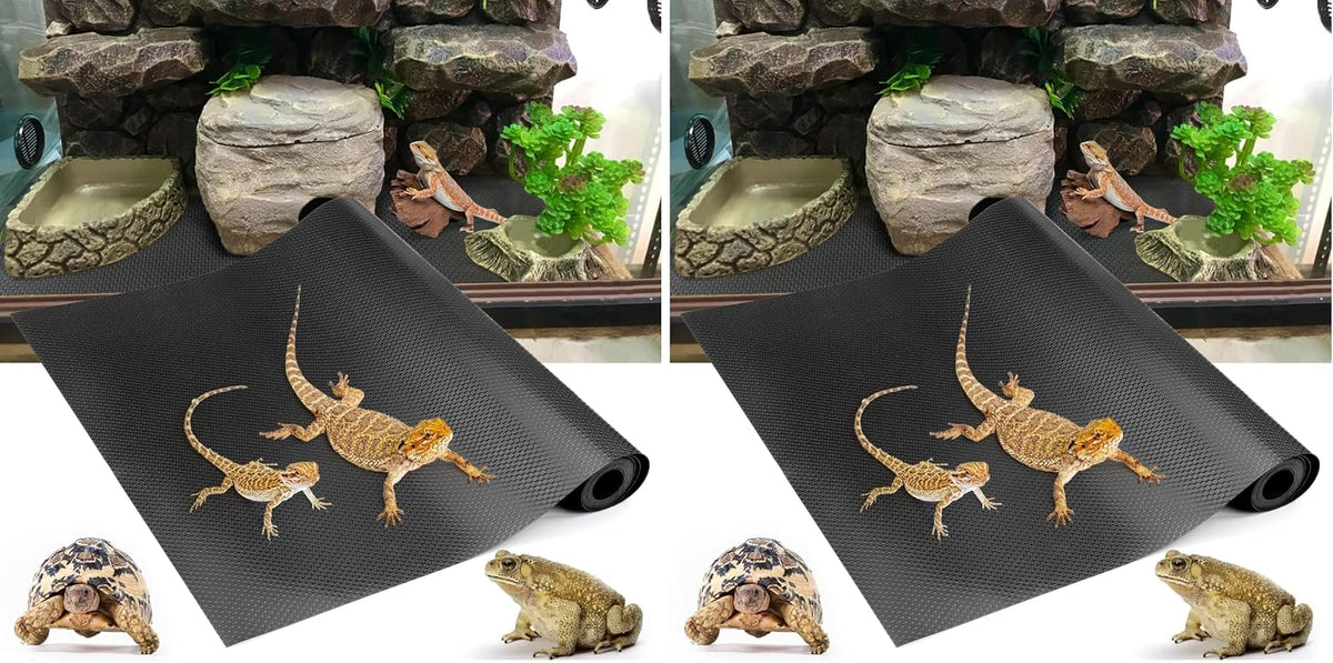 Bearded Dragon Tank Accessories, Reptile Terrarium Carpet Substrate for Leopard Gecko, Lizard, Iguana, Snake, Tortoise, Non-Adhesive Reptile Habitat Bedding(Black 79inch)