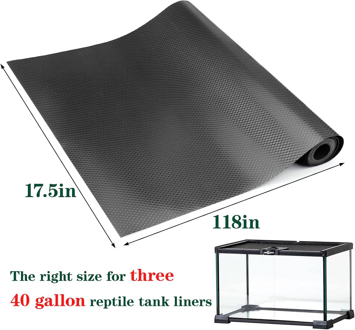 Bearded Dragon Tank Accessories, Reptile Terrarium Carpet Substrate for Leopard Gecko, Lizard, Iguana, Snake, Tortoise, Non-Adhesive Reptile Habitat Bedding(Black 79inch)