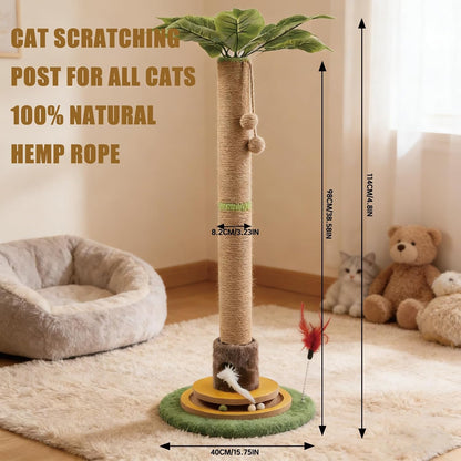 44" Tall Palm Tree Cat Scratching Post with Sisal Rope,Dangling Balls,Natural Healthy Catnip Balls,Cat Toy Mouse Hole,Interactive Wooden Ball & Cats Wand for Indoor Cats Adults and Kitten