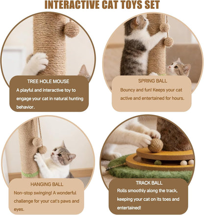 44" Tall Palm Tree Cat Scratching Post with Sisal Rope,Dangling Balls,Natural Healthy Catnip Balls,Cat Toy Mouse Hole,Interactive Wooden Ball & Cats Wand for Indoor Cats Adults and Kitten