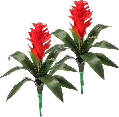 6 Pack 16'' Artificial Tropical Bromeliad Flower Fake Ginger Torch Red/Yellow Bromeliad Plant New House Gift for Indoor Outdoor Patio Garden Home Decor (Red)