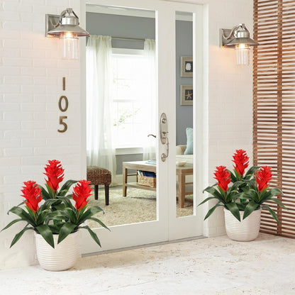 6 Pack 16'' Artificial Tropical Bromeliad Flower Fake Ginger Torch Red/Yellow Bromeliad Plant New House Gift for Indoor Outdoor Patio Garden Home Decor (Red)