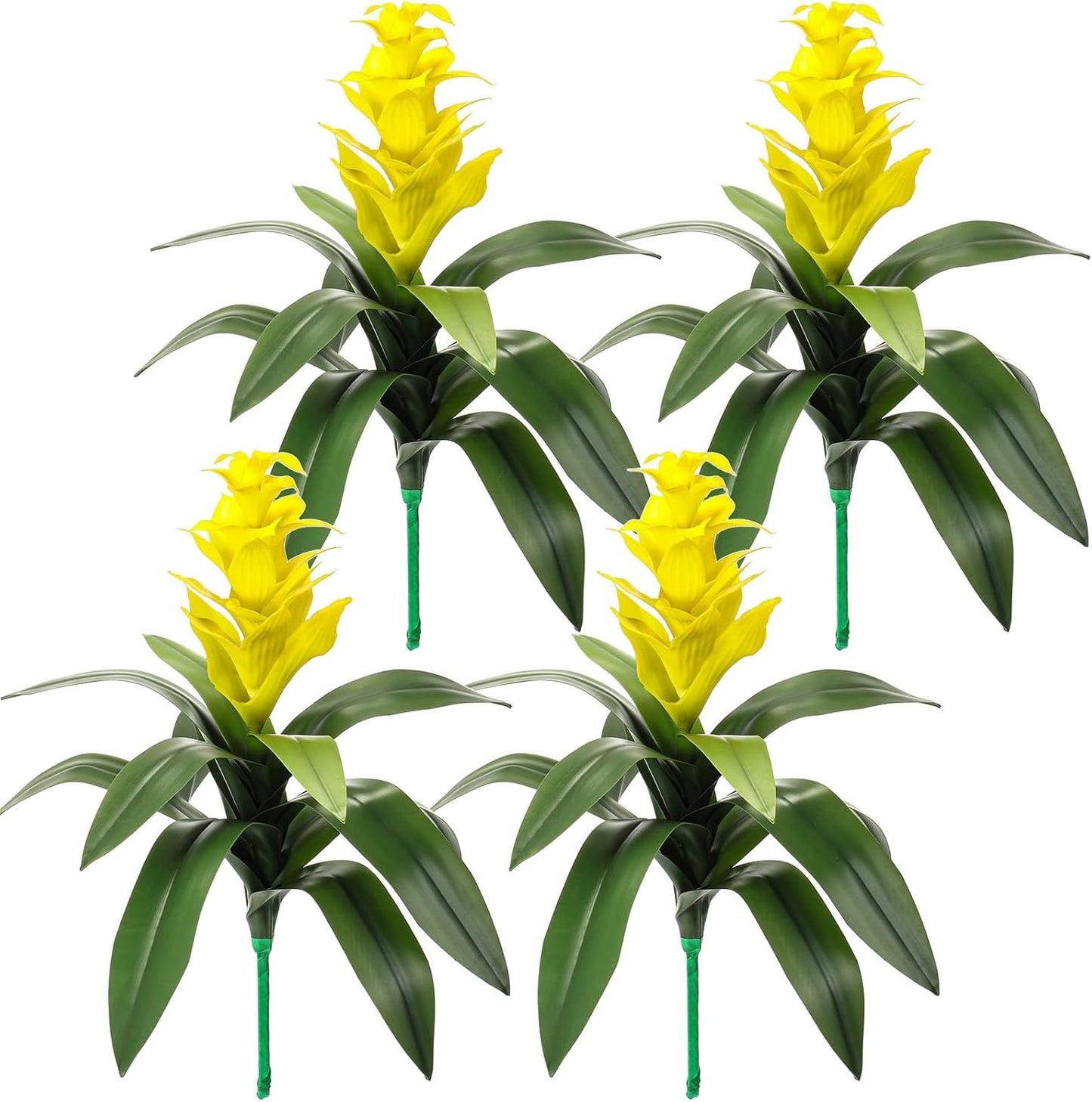 6 Pack 16'' Artificial Tropical Bromeliad Flower Fake Ginger Torch Red/Yellow Bromeliad Plant New House Gift for Indoor Outdoor Patio Garden Home Decor (Red)