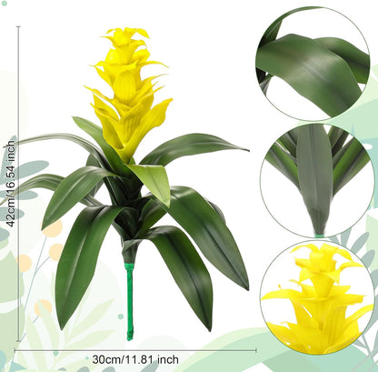 6 Pack 16'' Artificial Tropical Bromeliad Flower Fake Ginger Torch Red/Yellow Bromeliad Plant New House Gift for Indoor Outdoor Patio Garden Home Decor (Red)